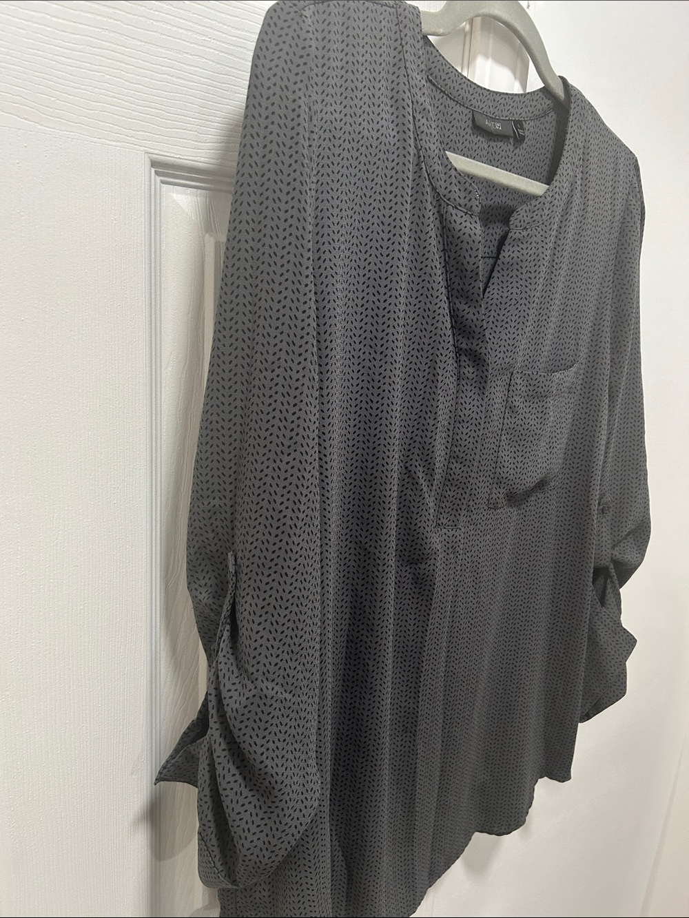 Apt. 9 Charcoal Micro-Print Split-Neck Blouse - Picture 4 of 5